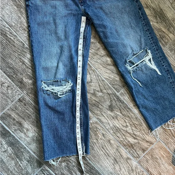 Good American Straight Wide Leg Distressed Jeans, Raw Hem, High Waist, Women 26 - Picture 8 of 10